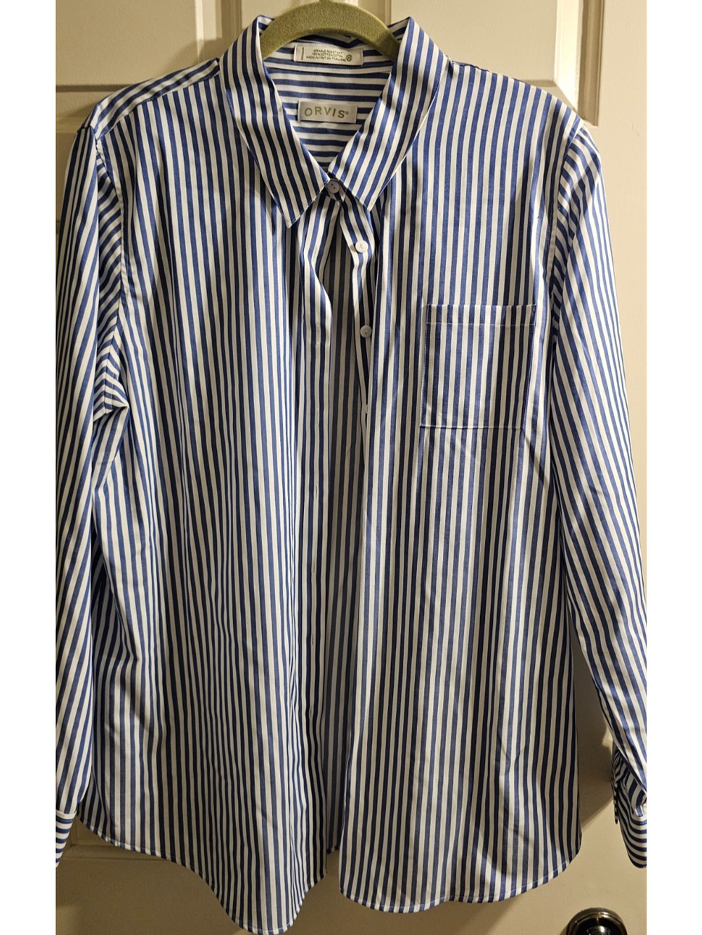Orvis NWOT Blue and White Stripe Sz 20 Wrinkle Resistant 100% Cotton